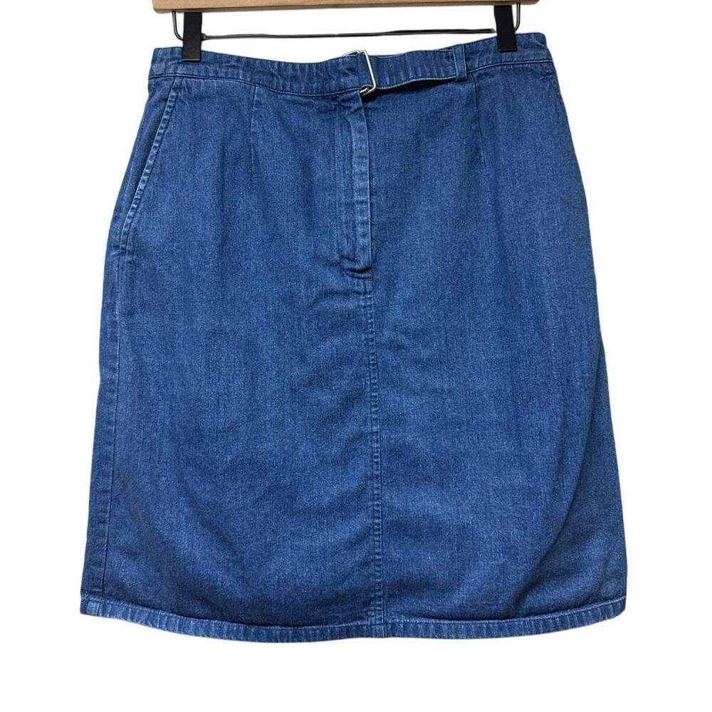 Vintage Talbots Petites Denim Skirt Women 10 Blue Cotton Belted A Line Preppy